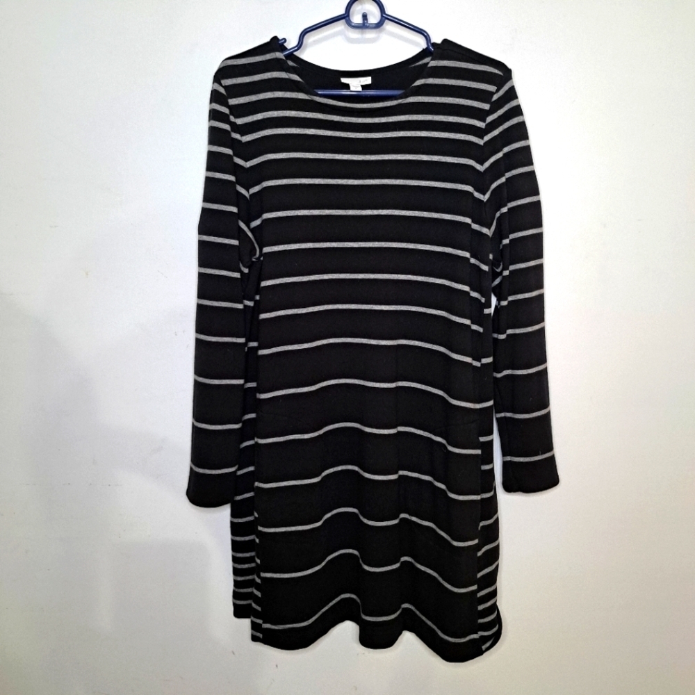 J jill black and grey striprd sweatshirt with pockets